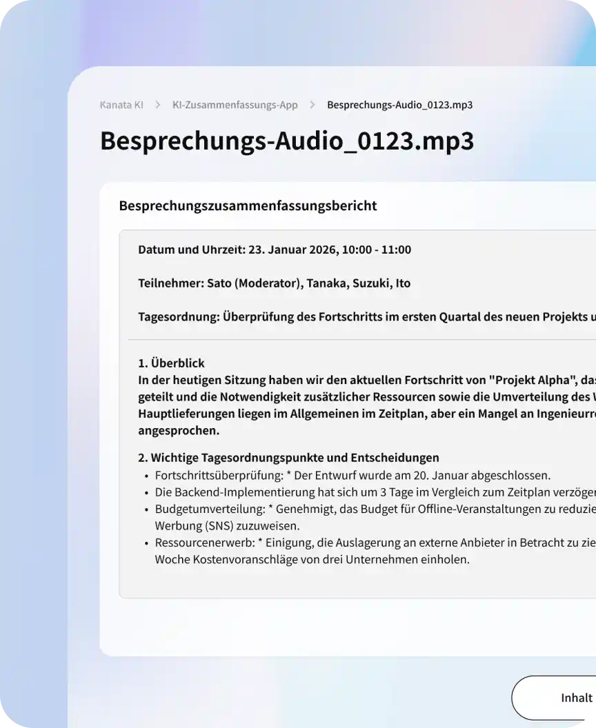 Bildschirm der KI-Zusammenfassung